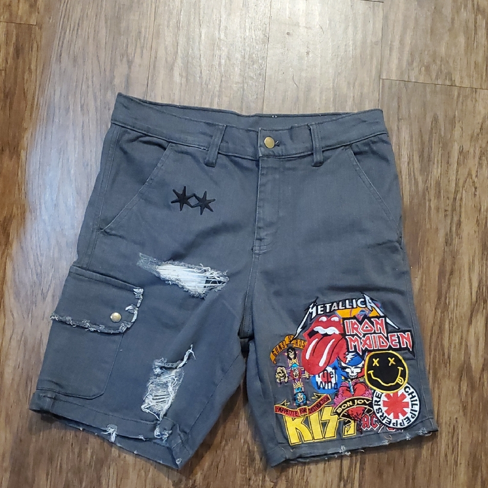 Hush Archives Men's Charcoal Cargo Shorts with Band Patches Sz Medium